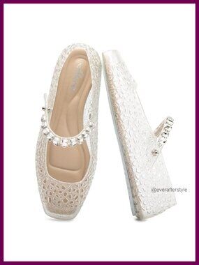 HEVA Women's Jelly Flat Sandals PVC Rhinestone Strap Square Toe Comfortable